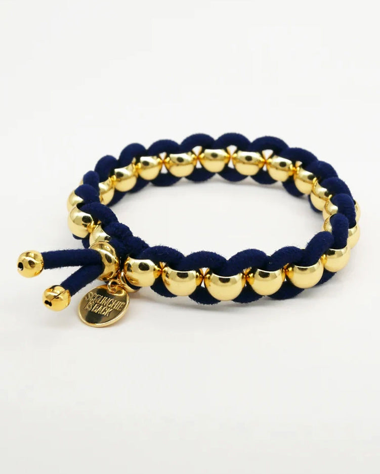 Gold Woven Hair Tie Bracelet - Navy