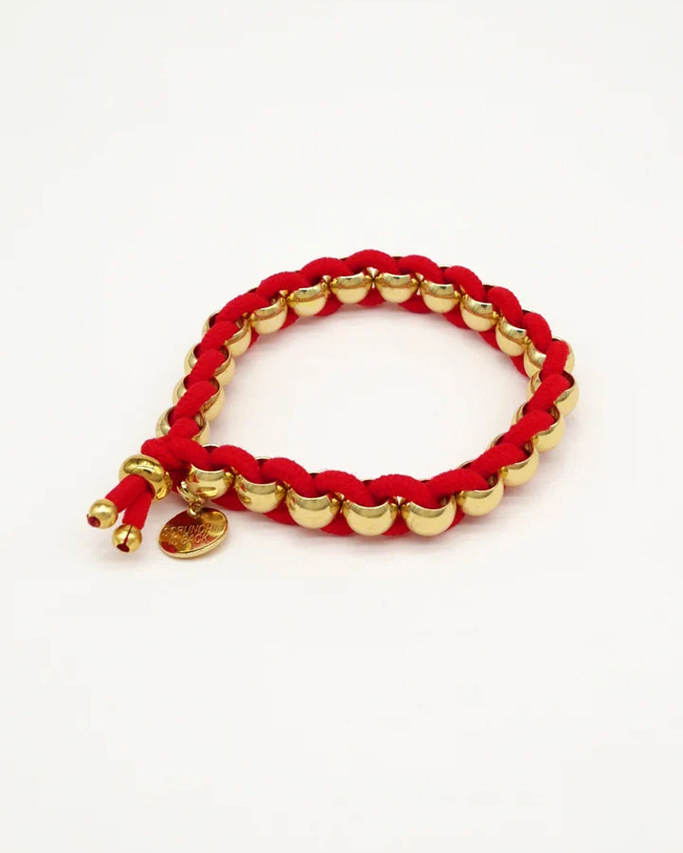 Gold Woven Hair Tie Bracelet - Red