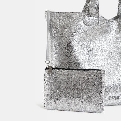 Hurry Faux Leather Shopper - Silver