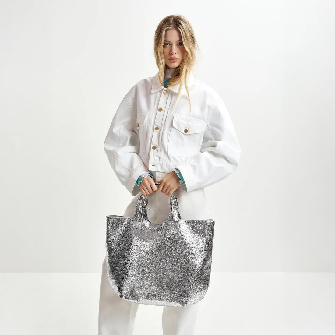 Hurry Faux Leather Shopper - Silver