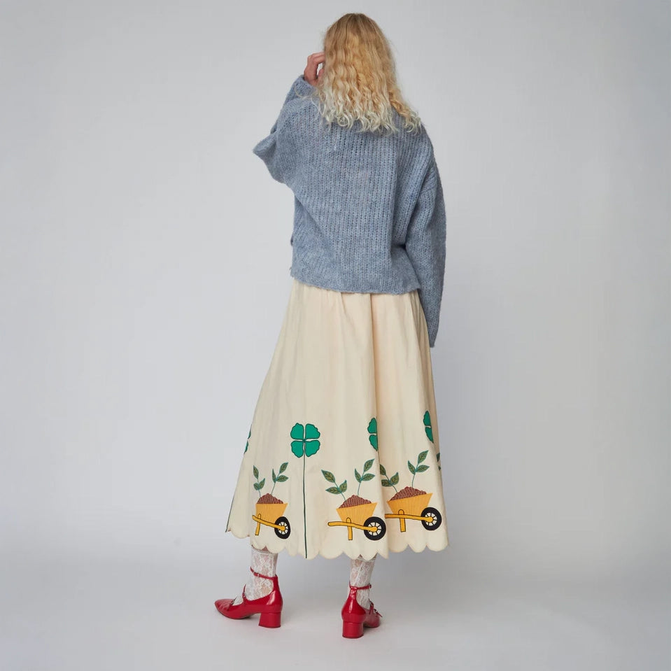 Embroidered Midi Skirt With Scallops - Ivory