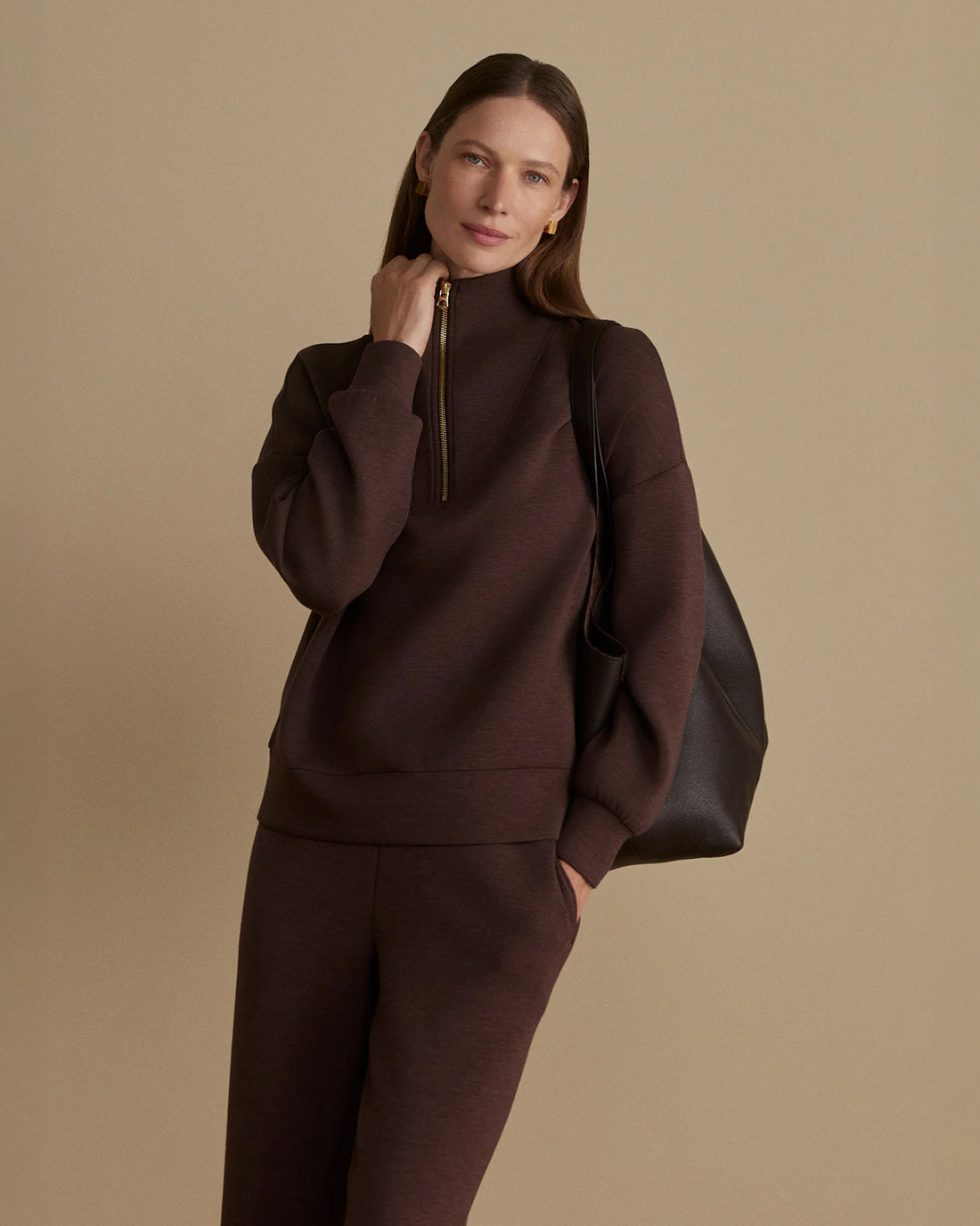 Hawley Half Zip Sweat - Coffee Bean Marl