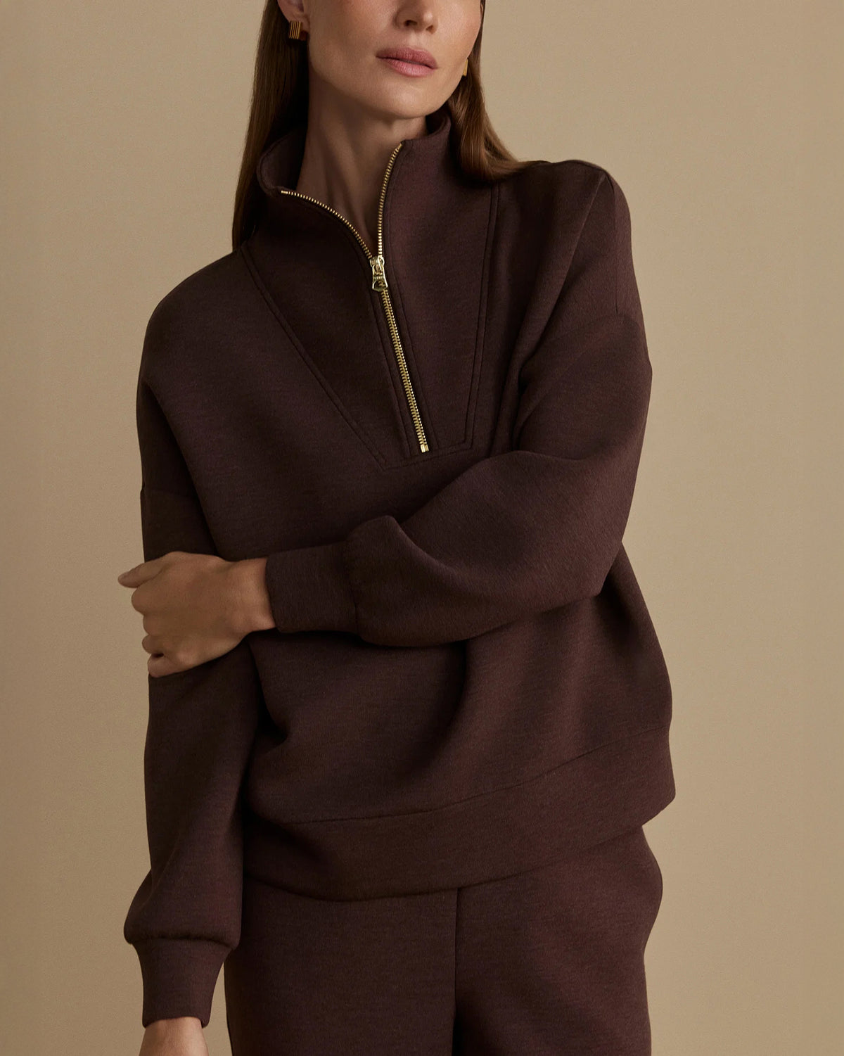 Hawley Half Zip Sweat - Coffee Bean Marl