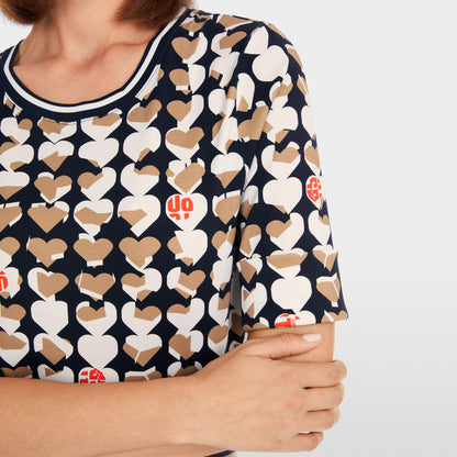 Heart Print T-Shirt - Navy