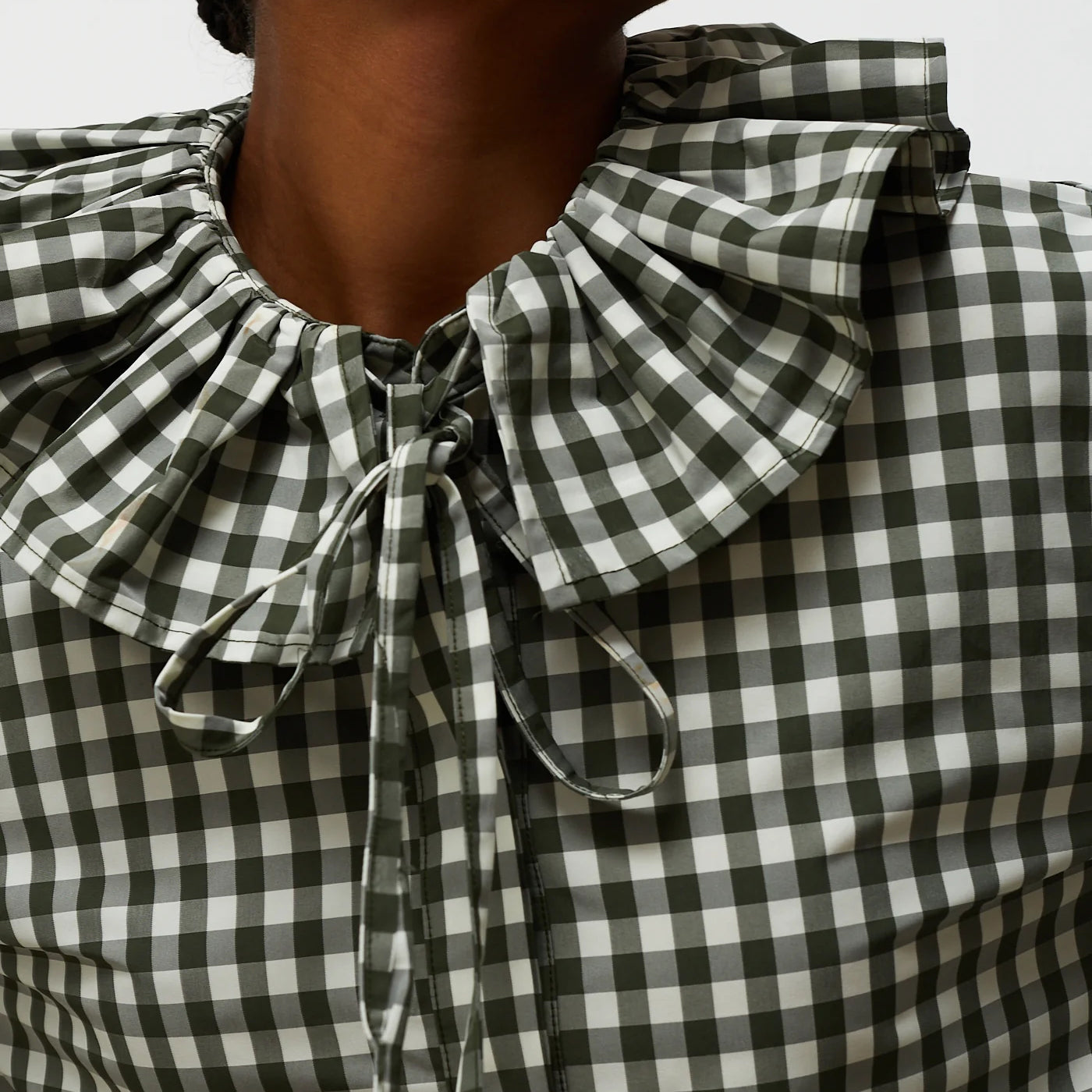 Heidi Check Frill Collar Shirt - Khaki