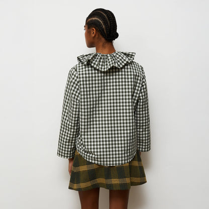 Heidi Check Frill Collar Shirt - Khaki