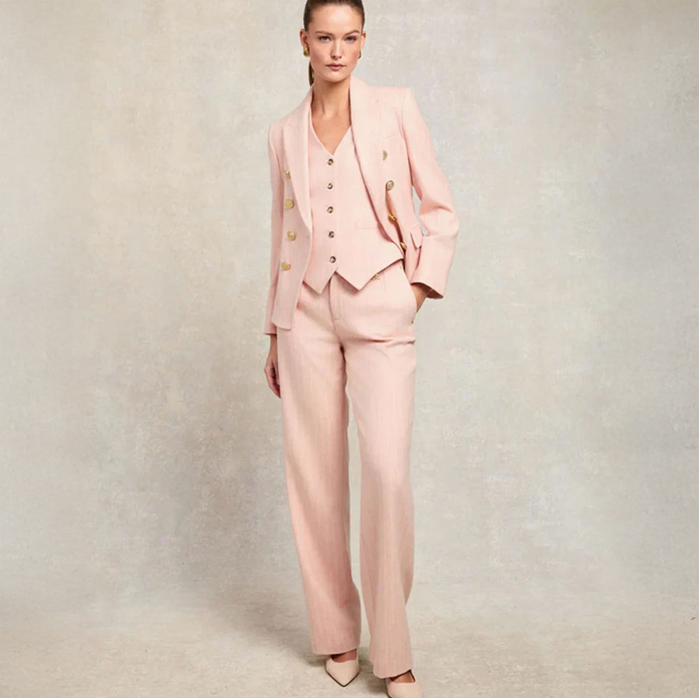 High Waisted Straight Trouser - Pink Chalk Pinstripe
