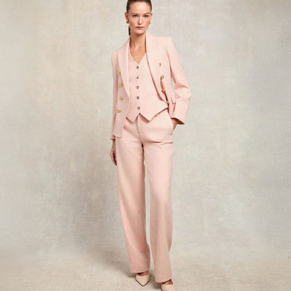 High Waisted Straight Trouser - Pink Chalk Pinstripe