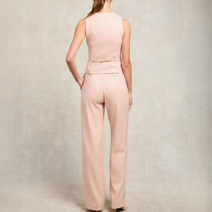 High Waisted Straight Trouser - Pink Chalk Pinstripe