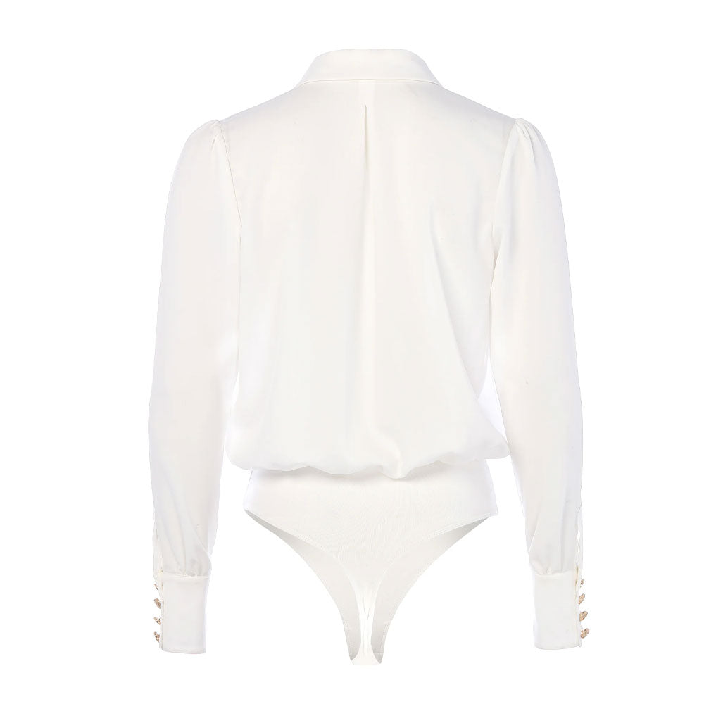 Cupro Shirt Bodysuit - White