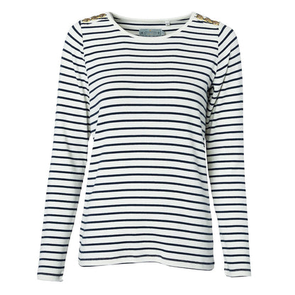 Padstow Long Sleeve Crew Neck Top - Natural Ink Navy Stripe