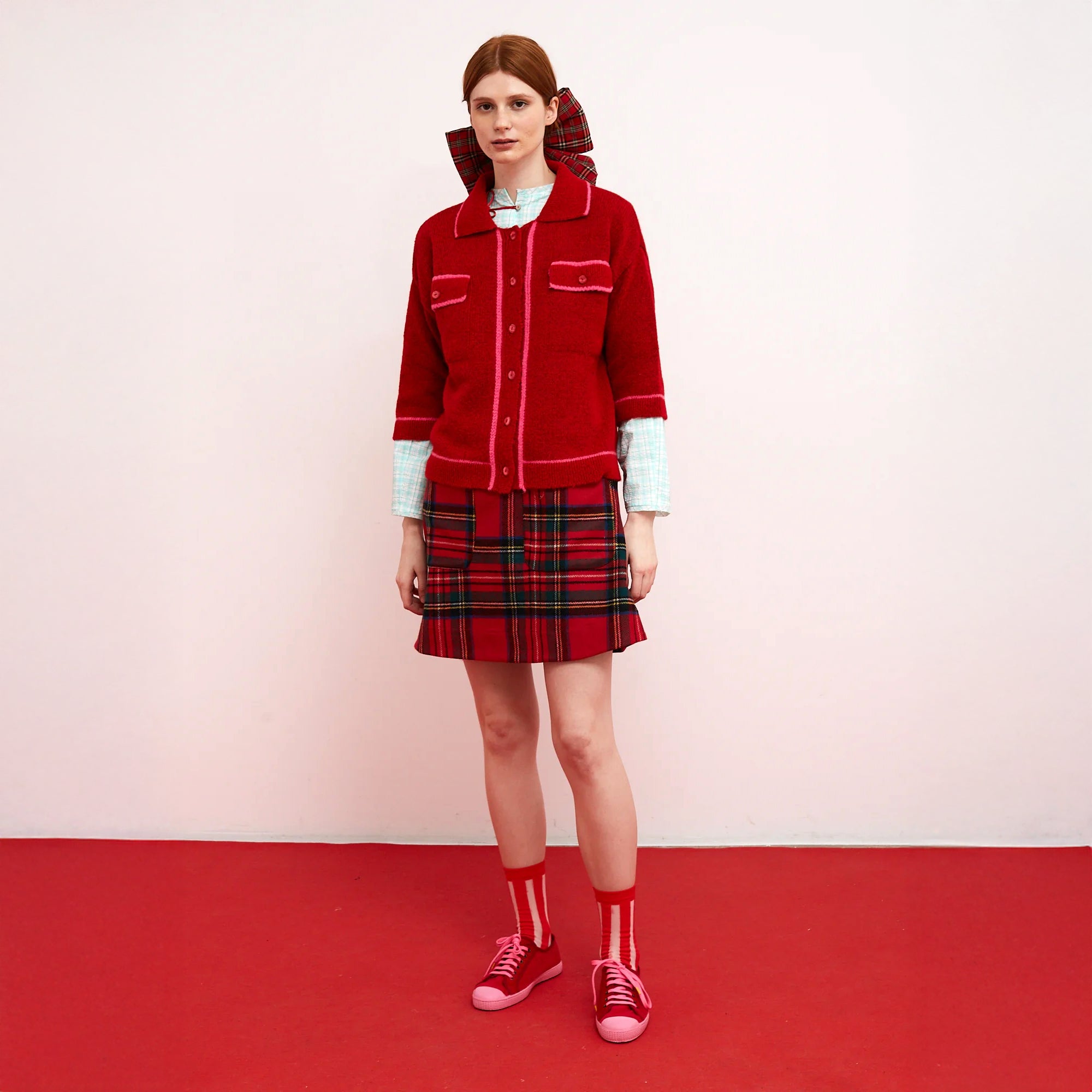 Hope Contrast Trim Cardi - Red