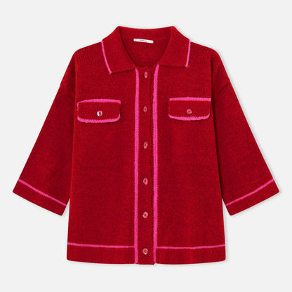 Hope Contrast Trim Cardi - Red