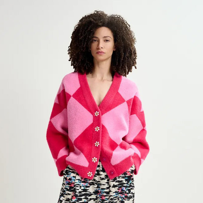 How Knitted Oversized Cardigan - Combo2 Tarte Framboise