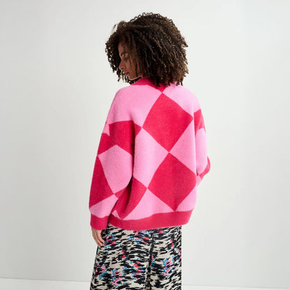 How Knitted Oversized Cardigan - Combo2 Tarte Framboise