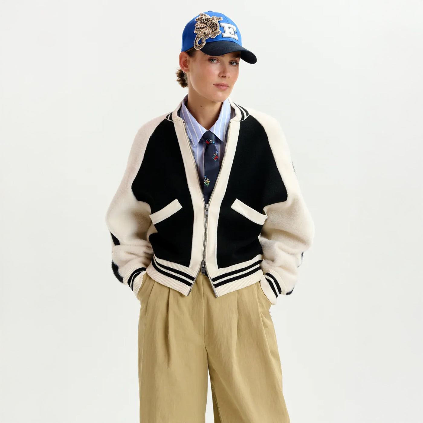 Idol Knitted Bicolour Jacket - Black