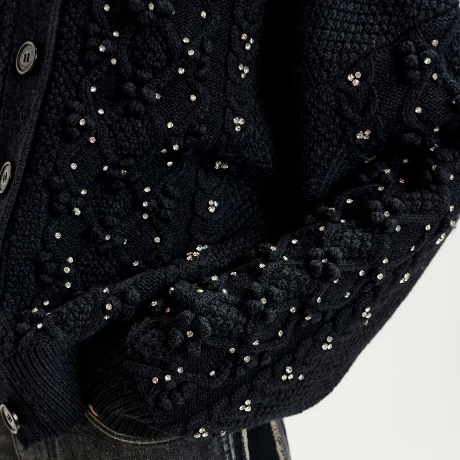 Iltmate Rhinestone Cardigan - Black