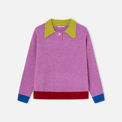 Danza Contrast Collar Jumper - Pink Yellow