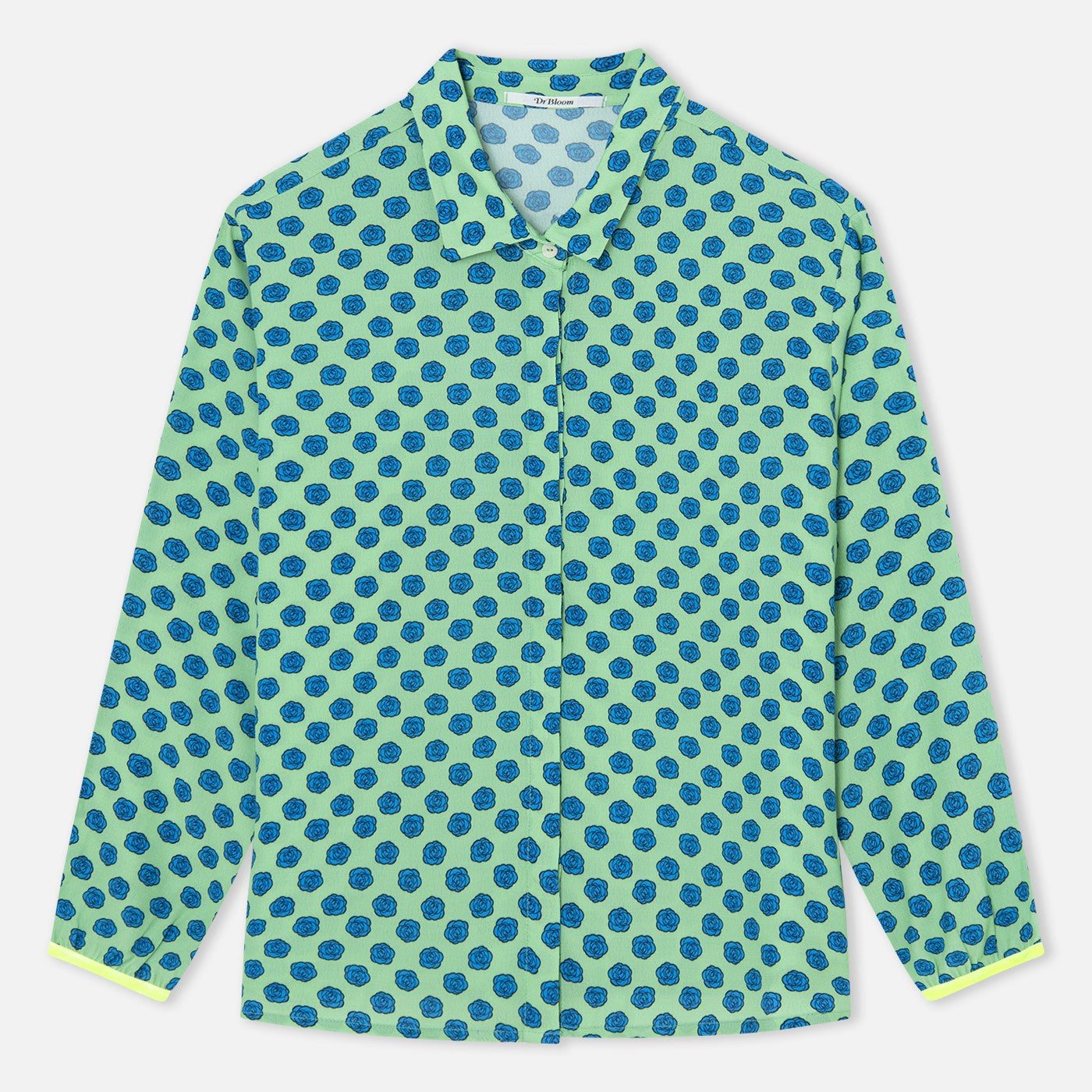 Rose Print Shirt - Blue Green