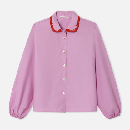 Fun Embroidered Collar Shirt - Pink