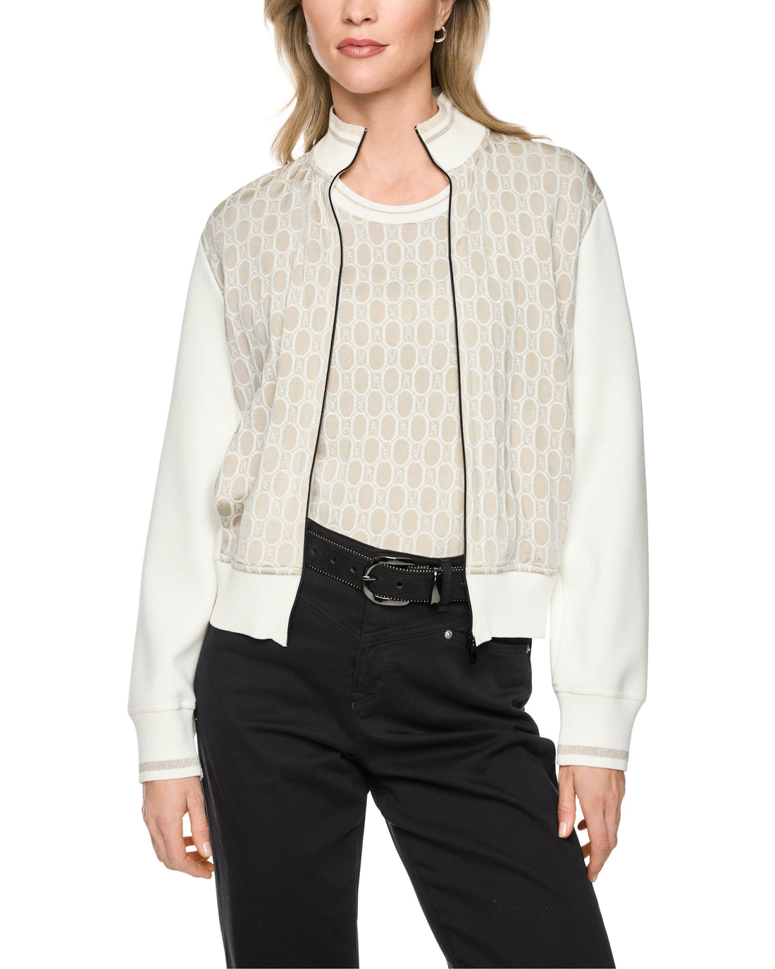 Intarsia Front Zip Cardigan - Cream