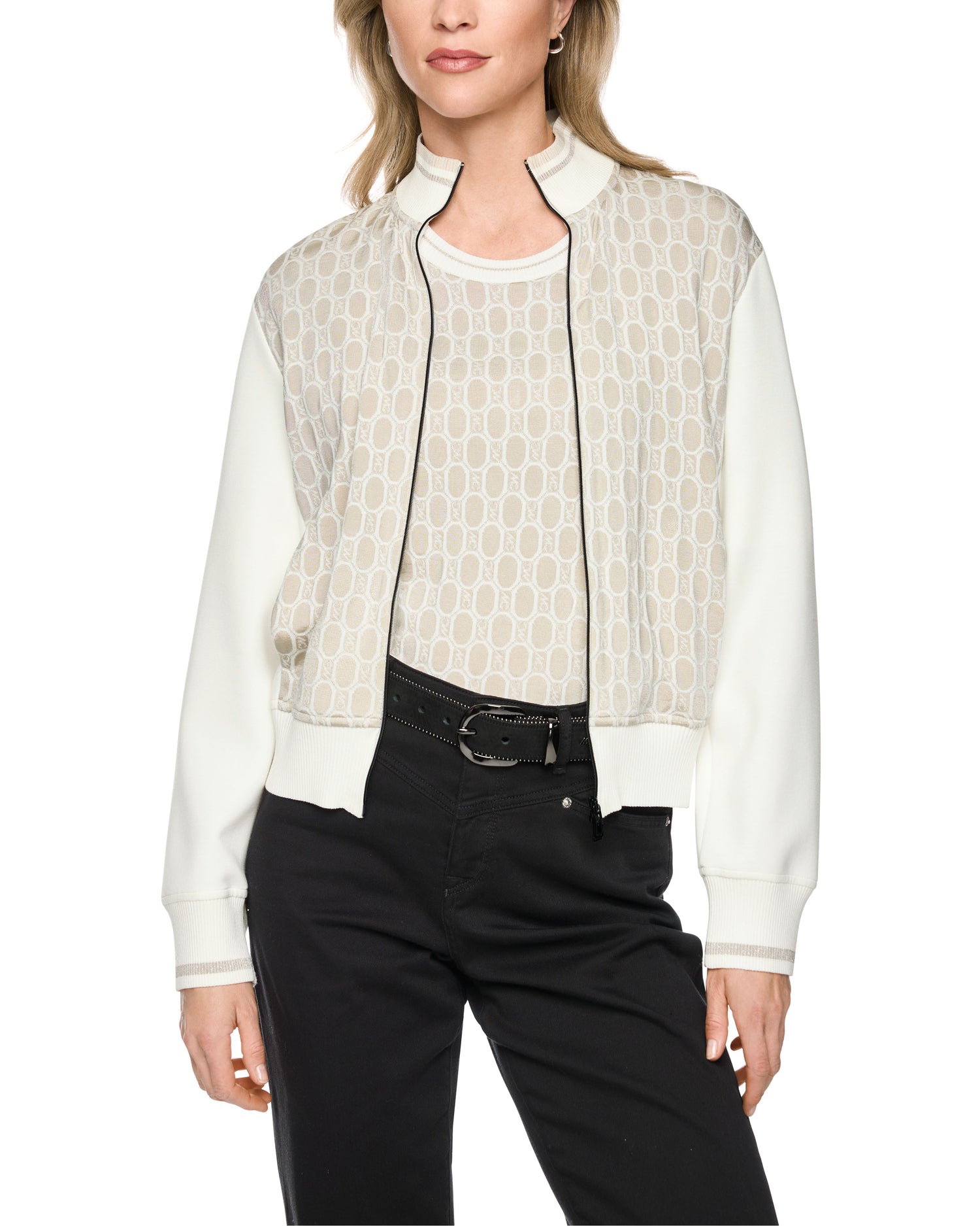 Intarsia Front Zip Cardigan - Cream