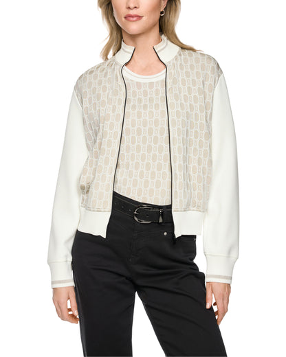 Intarsia Front Zip Cardigan - Cream