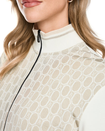 Intarsia Front Zip Cardigan - Cream