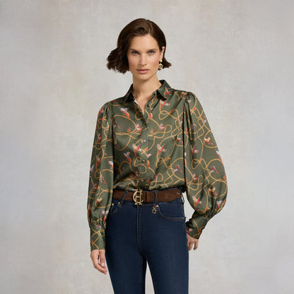 Isla Satin Shirt - Khaki Pheasant