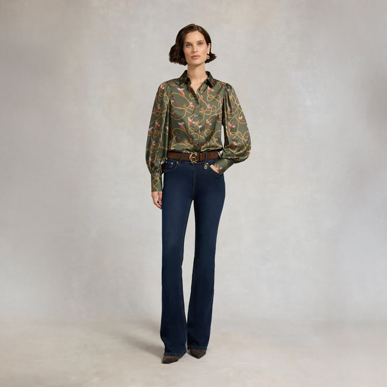 Isla Satin Shirt - Khaki Pheasant