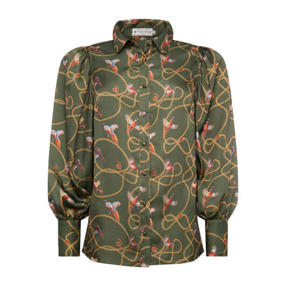 Isla Satin Shirt - Khaki Pheasant