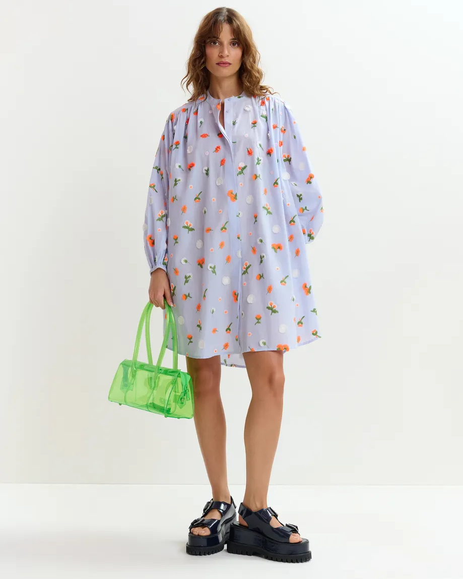 Jalen Embroidered Midi Dress - Nile Blue