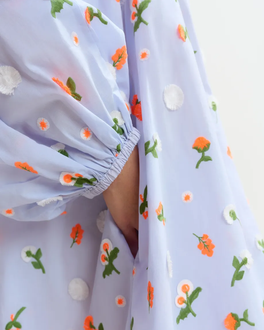 Jalen Embroidered Midi Dress - Nile Blue