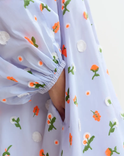 Jalen Embroidered Midi Dress - Nile Blue