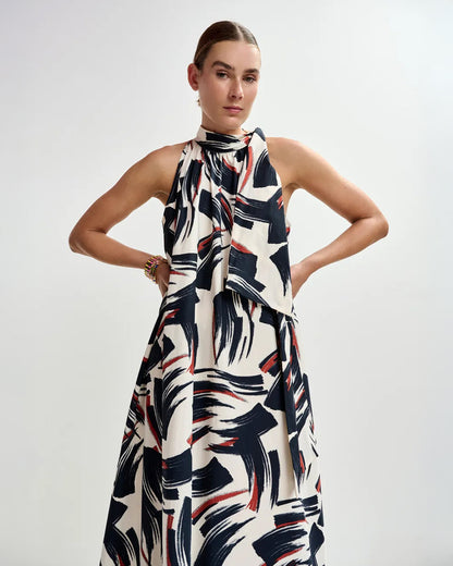 Jayda High Neck Maxi-Dress - Burned Red