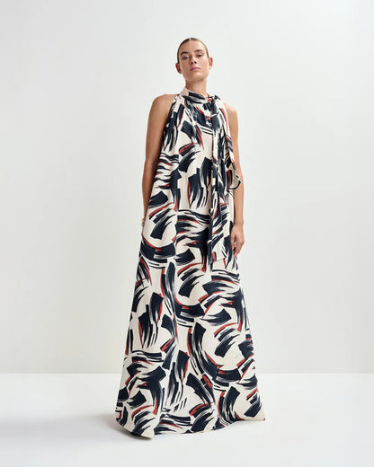 Jayda High Neck Maxi-Dress - Burned Red