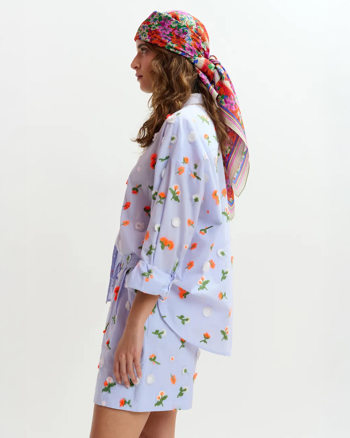Jimena Embroidered Boxy Shirt - Nile Blue
