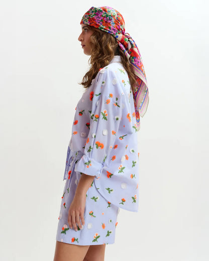 Jimena Embroidered Boxy Shirt - Nile Blue