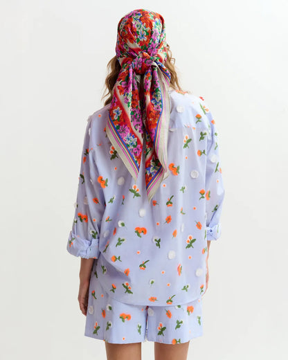 Jimena Embroidered Boxy Shirt - Nile Blue