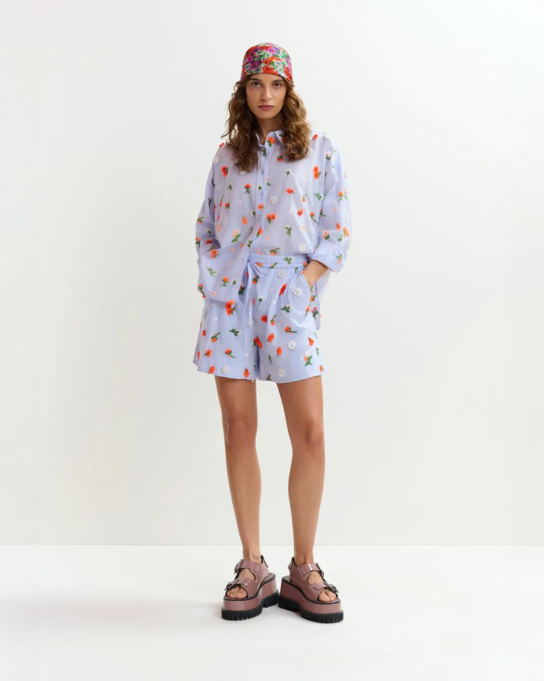 Jimena Embroidered Boxy Shirt - Nile Blue