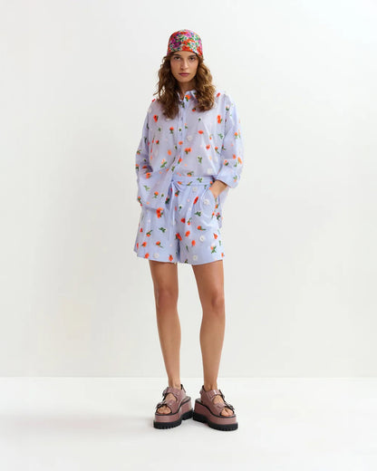 Jimena Embroidered Boxy Shirt - Nile Blue