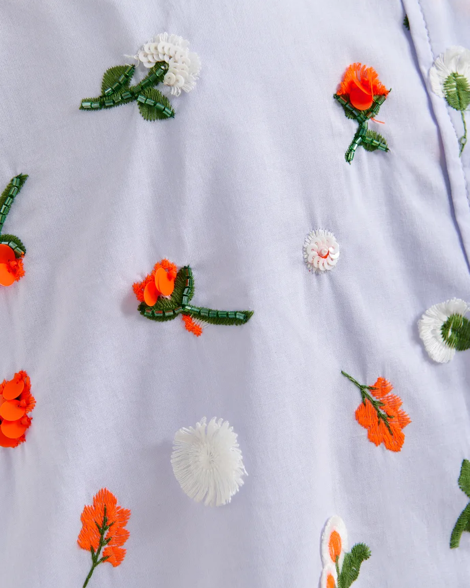Jimena Embroidered Boxy Shirt - Nile Blue