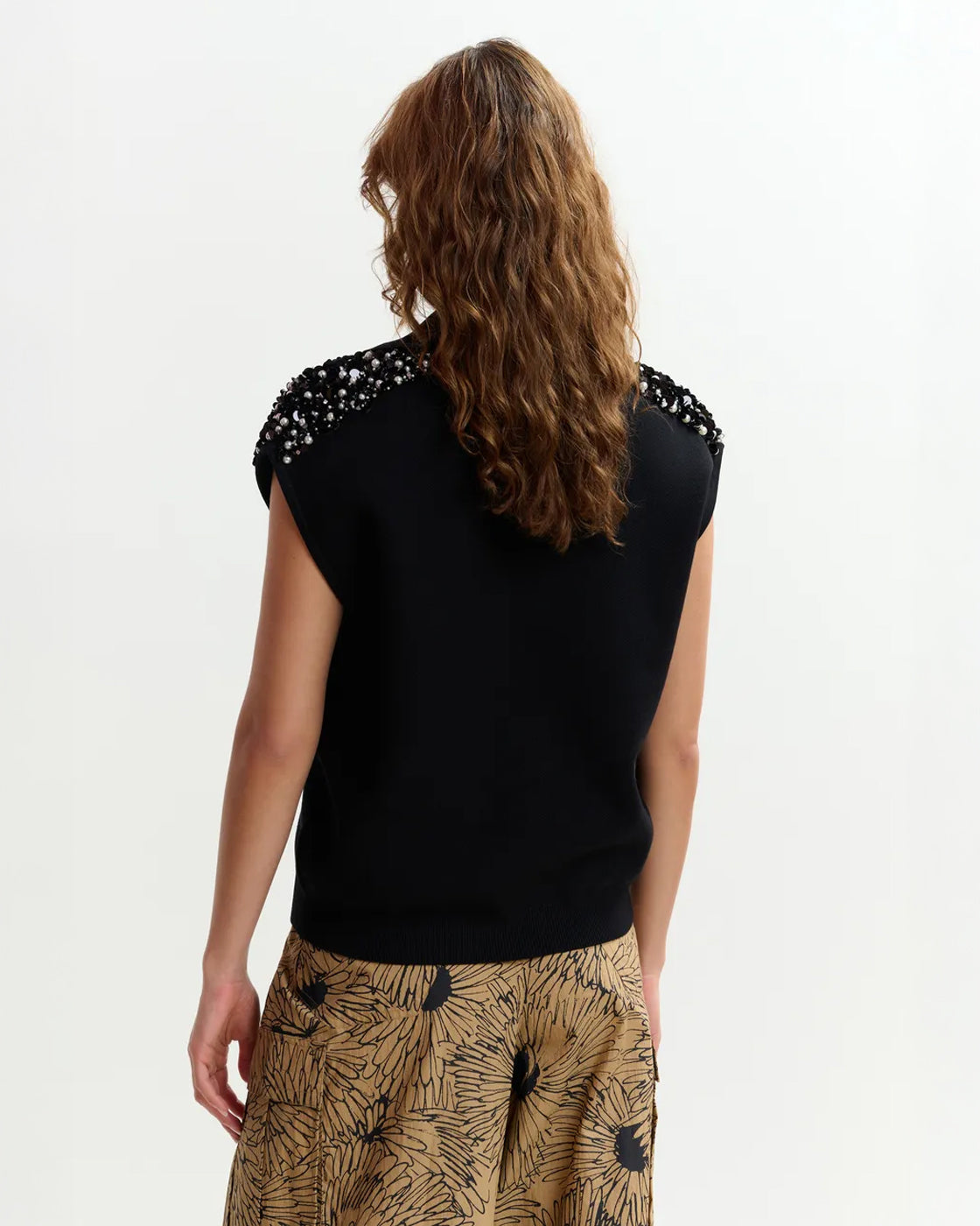 Joline Embroidered Knit Polo - Black