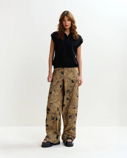 Joline Embroidered Knit Polo - Black