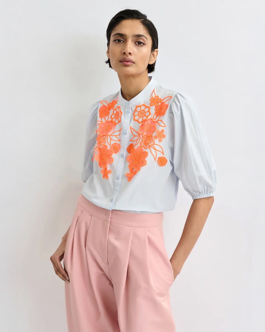 Jorja Applique Flower Shirt - Lake View