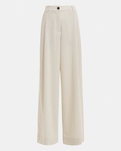 Josha Wide Leg Pinstripe Trousers - Vanilla Cream