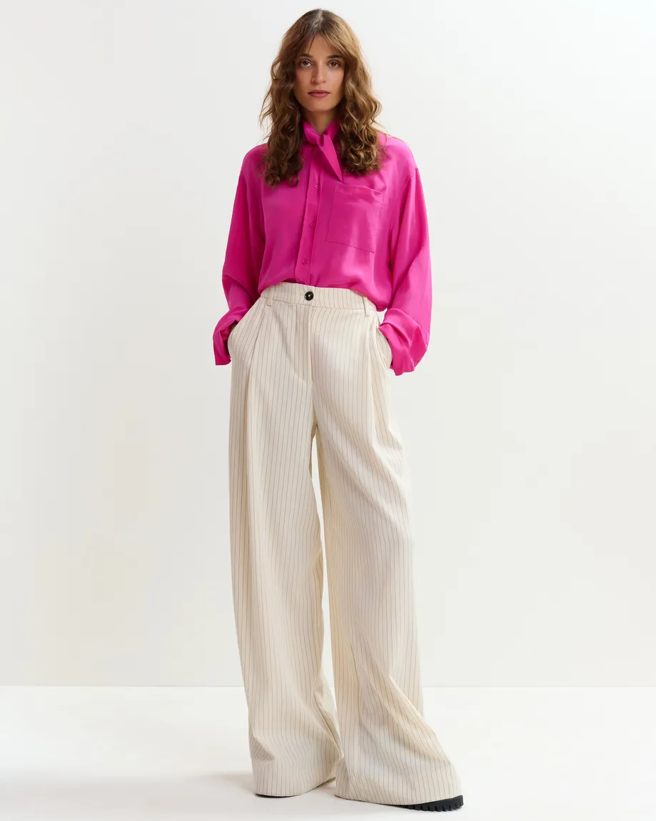 Josha Wide Leg Pinstripe Trousers - Vanilla Cream