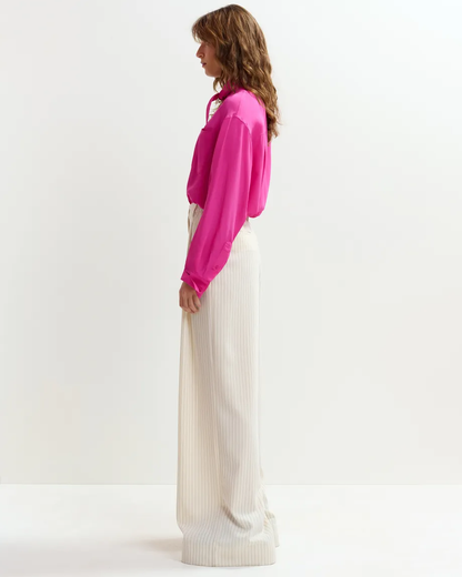 Josha Wide Leg Pinstripe Trousers - Vanilla Cream
