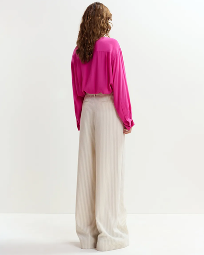 Josha Wide Leg Pinstripe Trousers - Vanilla Cream
