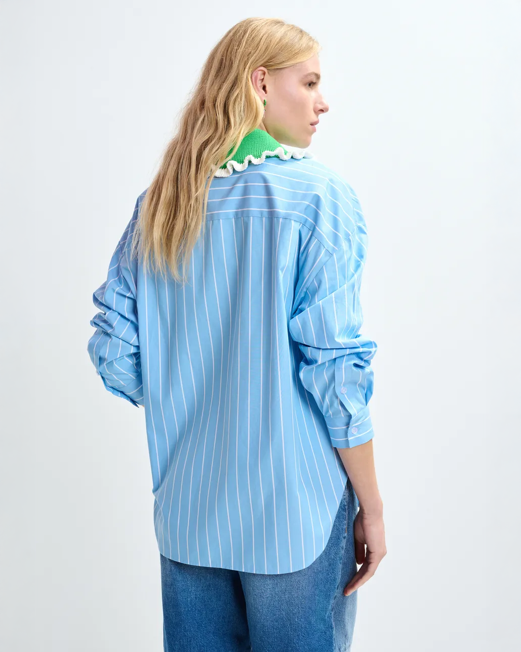 Joyful Crochet Collar Shirt - Basil Smash